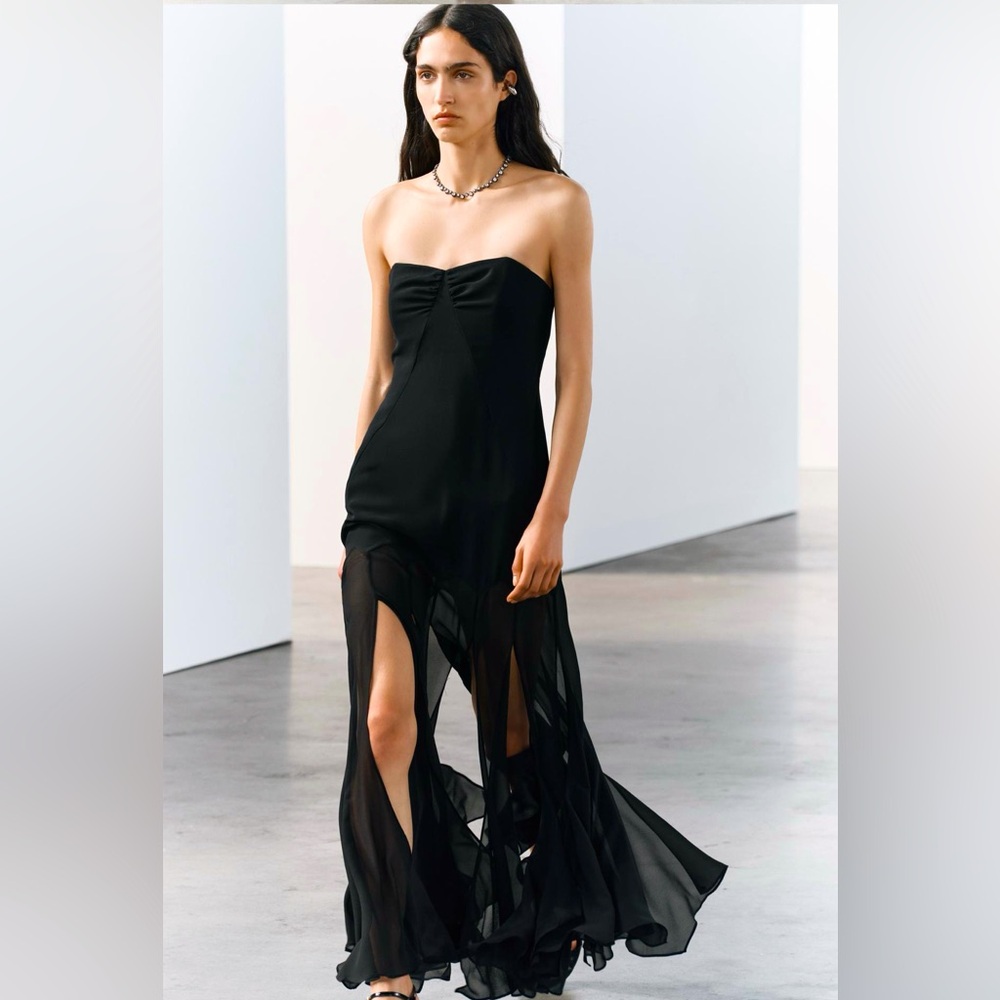 COPY - SEMI-SHEER ZARA BLACK STRAPLESS DRESS SIZE LARGE. GORGEOUS ❣️